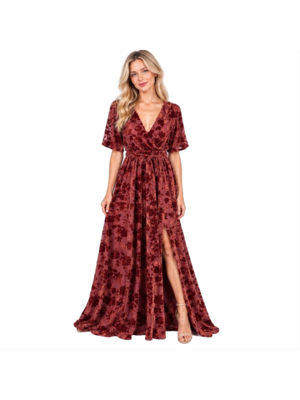 Baltic Born Uma Velvet Maxi Dress Copper Floral Burnout Wedding Guest Gown Sz S